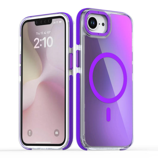 For iPhone 16e Dual-Color Gradient Discolor MagSafe Phone Case(Purple)