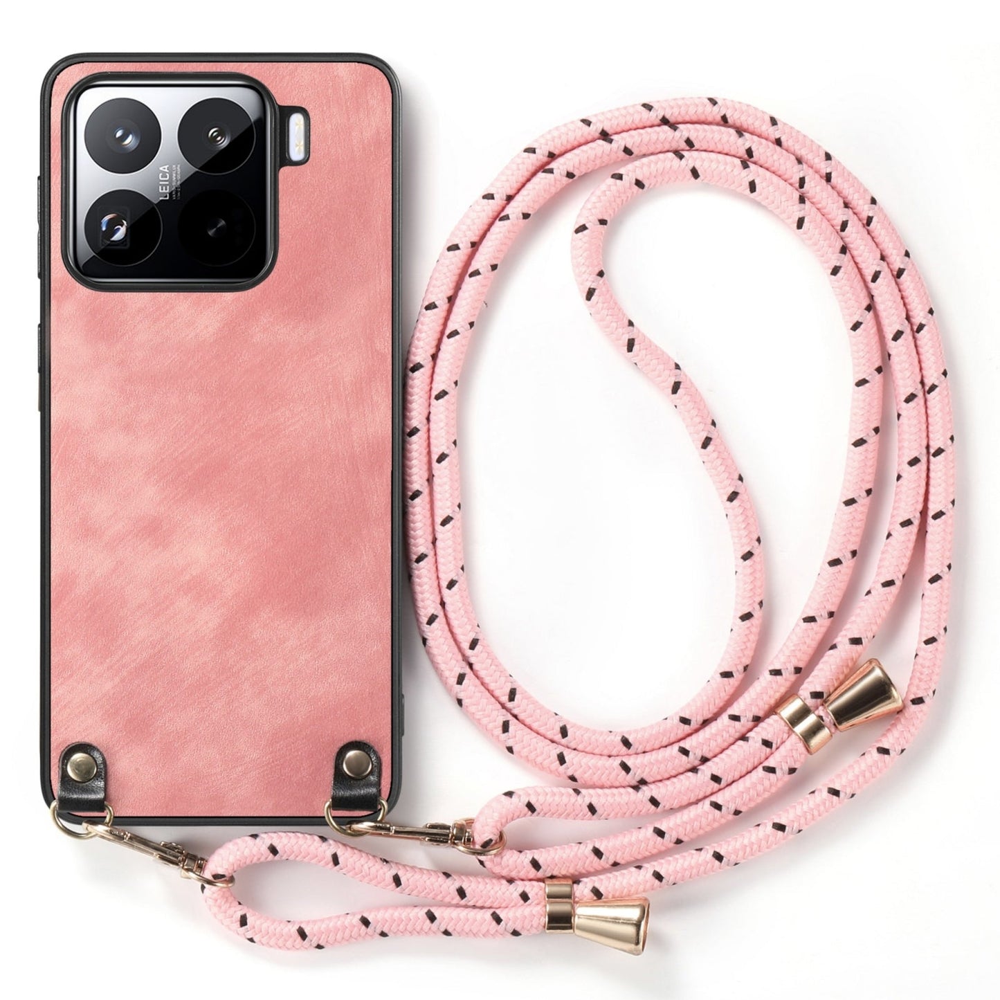 For Xiaomi 15 Pro Vintage Leather PC Back Cover Phone Case with Crossbody Strap(Pink)