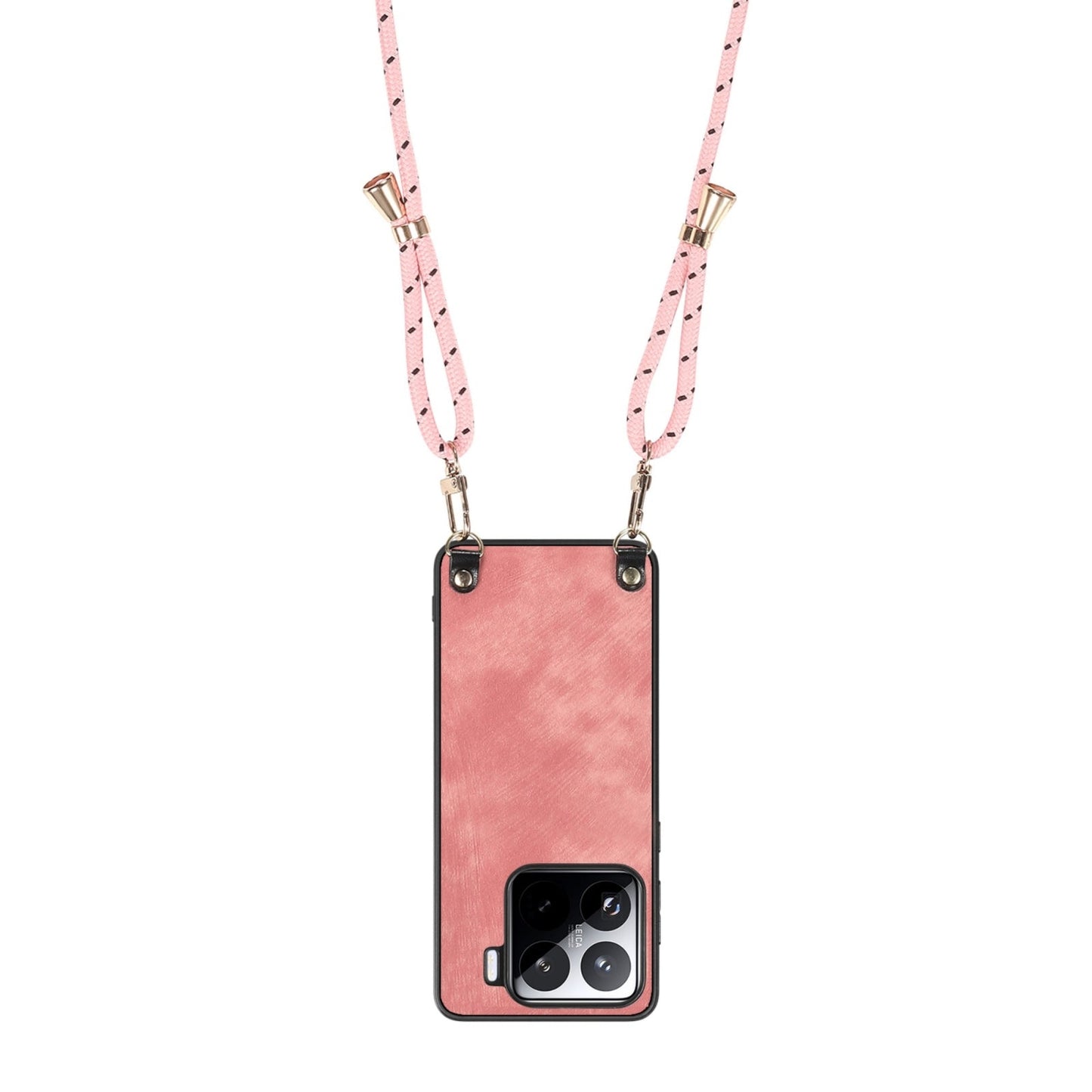 For Xiaomi 15 Pro Vintage Leather PC Back Cover Phone Case with Crossbody Strap(Pink)