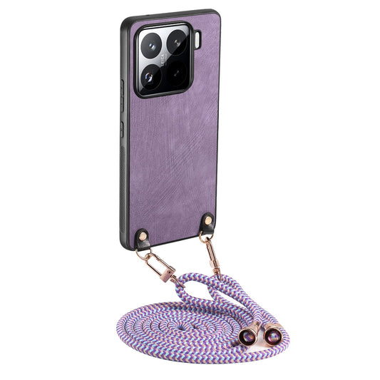 For Xiaomi 15 Vintage Leather PC Back Cover Phone Case with Crossbody Strap(Purple)