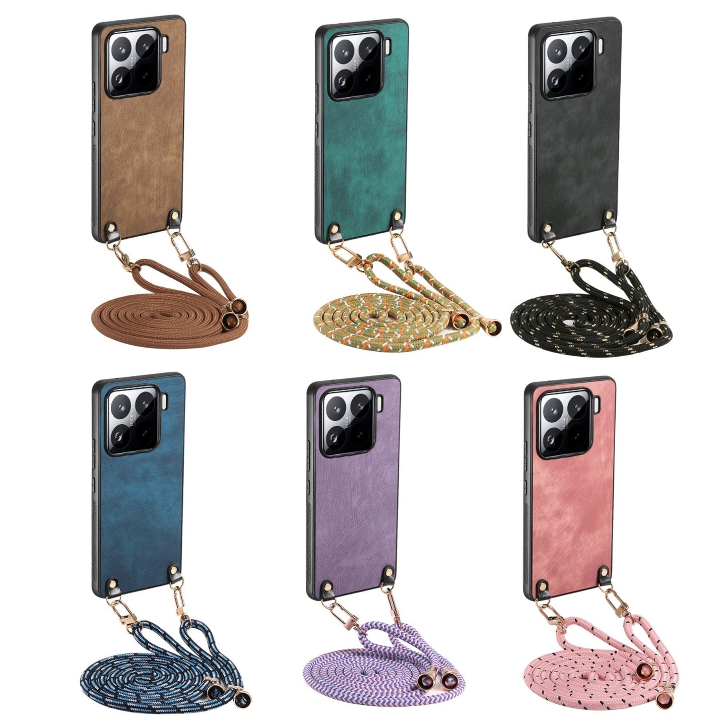 For Xiaomi 15 Pro Vintage Leather PC Back Cover Phone Case with Crossbody Strap(Pink)