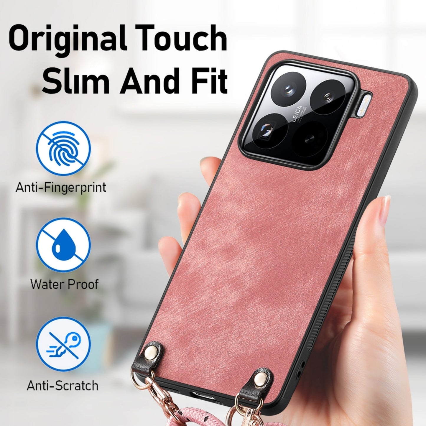 For Xiaomi 15 Pro Vintage Leather PC Back Cover Phone Case with Crossbody Strap(Pink)