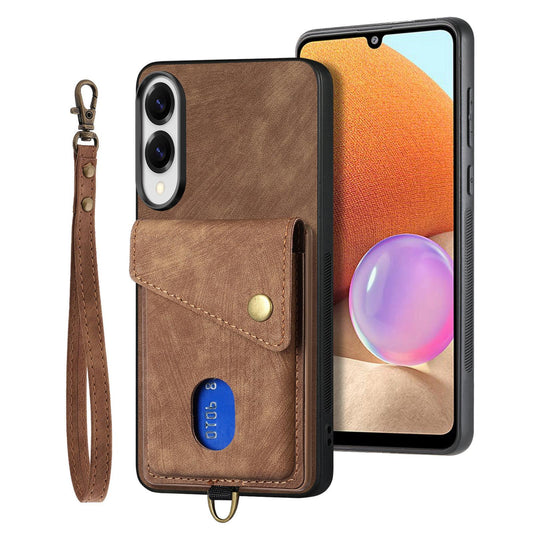 For Samsung Galaxy S25 Edge 5G Retro Card Wallet Fold Leather Phone Case with Strap(Brown)