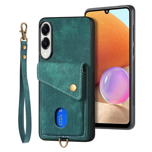 For Samsung Galaxy S25 Edge 5G Retro Card Wallet Fold Leather Phone Case with Strap(Green)
