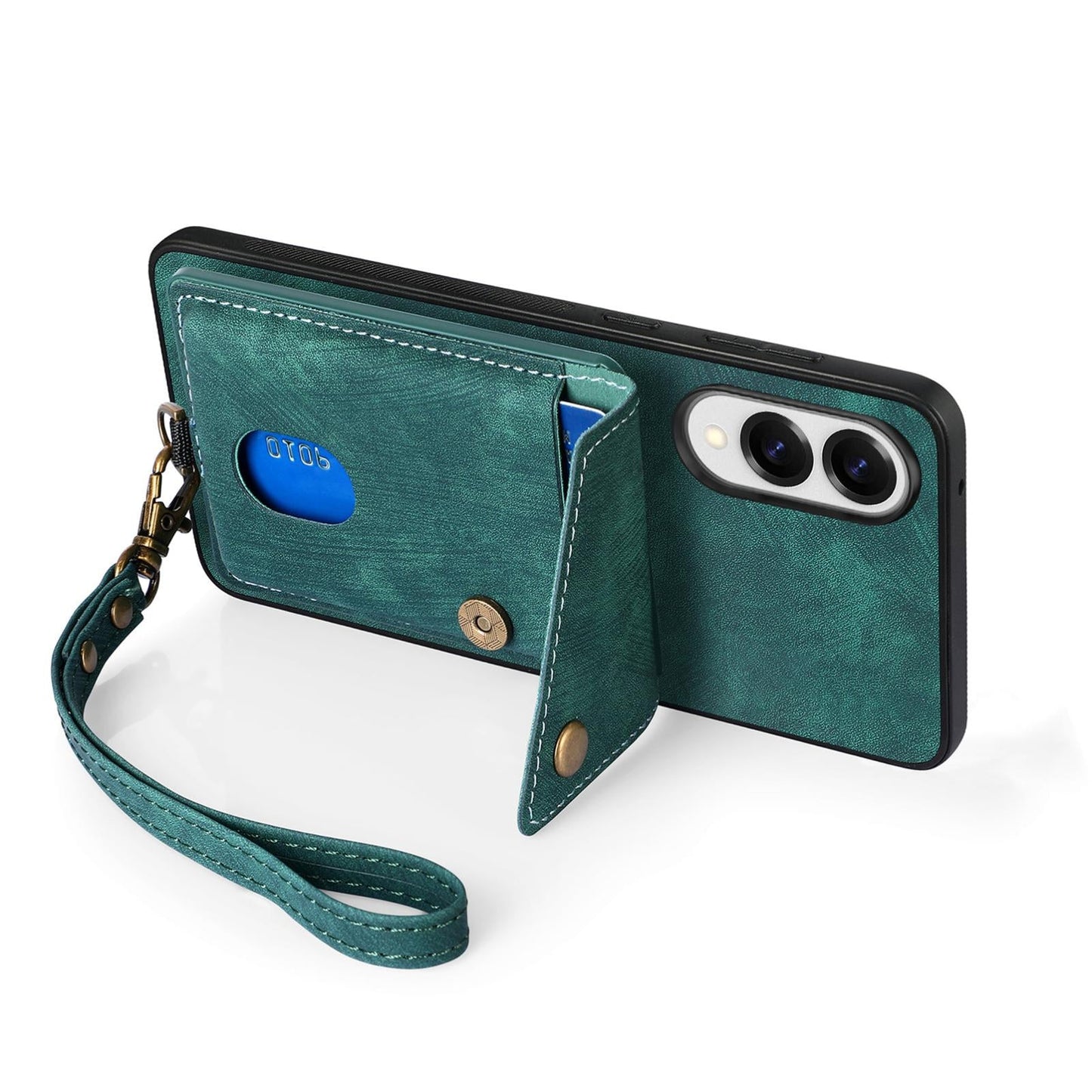 For Samsung Galaxy S25 Edge 5G Retro Card Wallet Fold Leather Phone Case with Strap(Green)