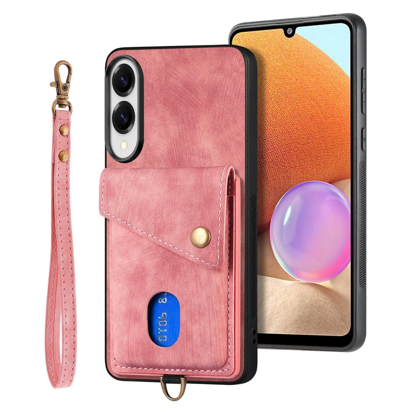 For Samsung Galaxy S25 Edge 5G Retro Card Wallet Fold Leather Phone Case with Strap(Pink)