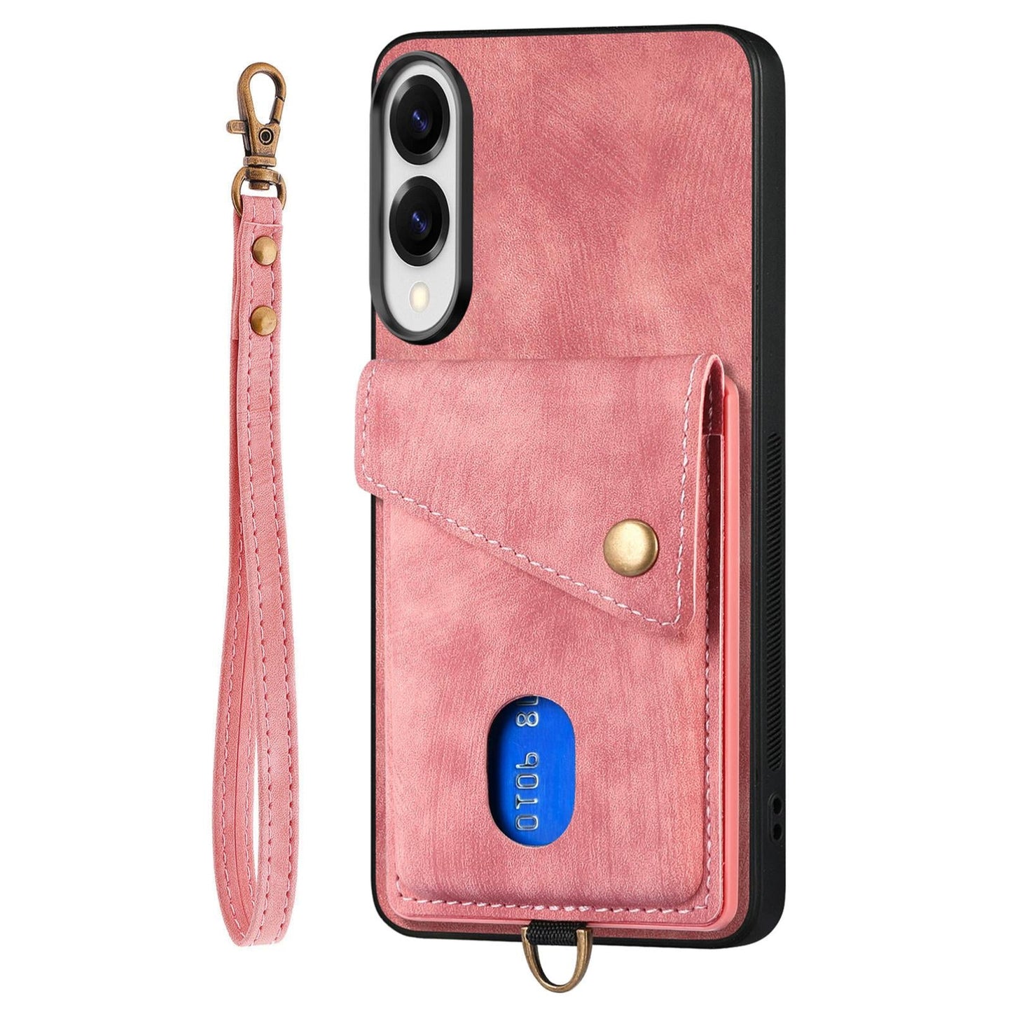 For Samsung Galaxy S25 Edge 5G Retro Card Wallet Fold Leather Phone Case with Strap(Pink)