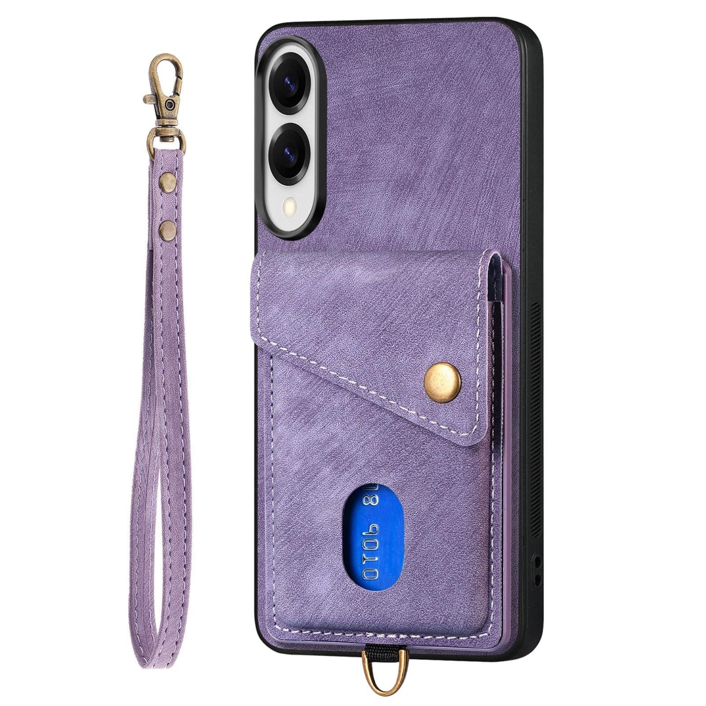 For Samsung Galaxy S25 Edge 5G Retro Card Wallet Fold Leather Phone Case with Strap(Purple)