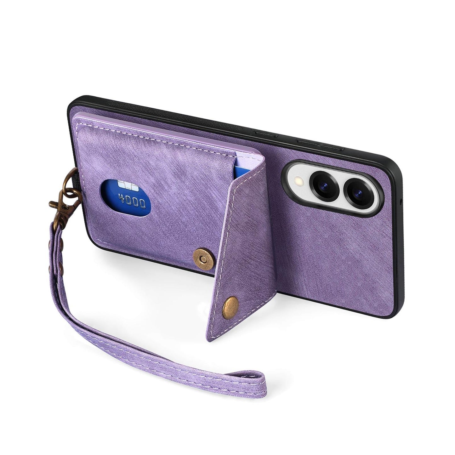 For Samsung Galaxy S25 Edge 5G Retro Card Wallet Fold Leather Phone Case with Strap(Purple)