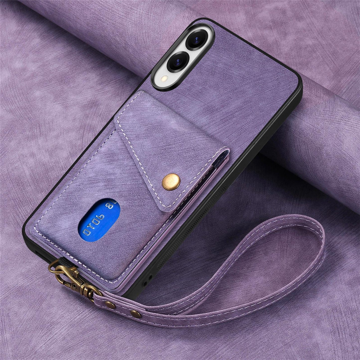 For Samsung Galaxy S25 Edge 5G Retro Card Wallet Fold Leather Phone Case with Strap(Purple)