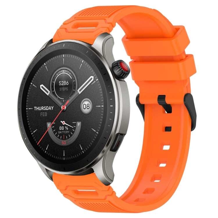 Vertical Pattern Black Buckle Silicone Watch Band, For Amazfit Watch 22mm