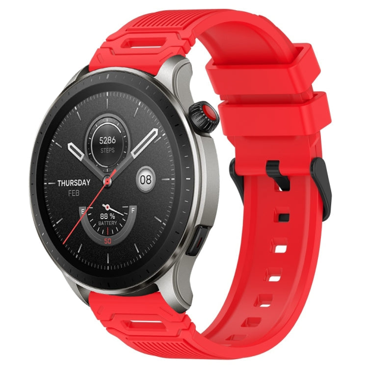 Vertical Pattern Black Buckle Silicone Watch Band, For Amazfit Watch 22mm
