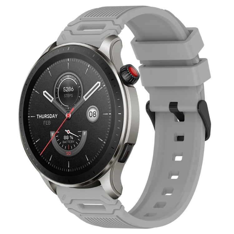 Vertical Pattern Black Buckle Silicone Watch Band, For Amazfit Watch 22mm