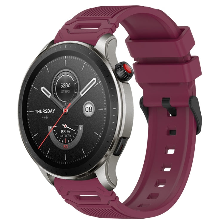 Vertical Pattern Black Buckle Silicone Watch Band, For Amazfit Watch 22mm