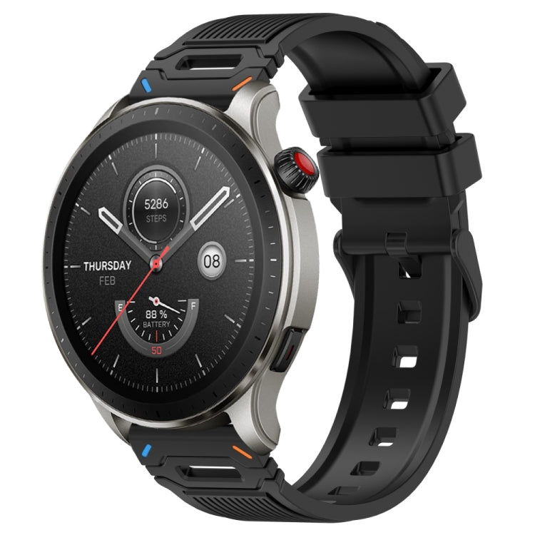 Vertical Pattern Black Buckle Silicone Watch Band, For Amazfit Watch 22mm