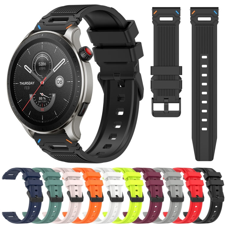 Vertical Pattern Black Buckle Silicone Watch Band, For Amazfit Watch 22mm