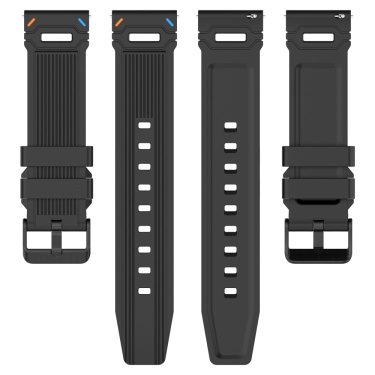 Vertical Pattern Black Buckle Silicone Watch Band, For Amazfit Watch 22mm