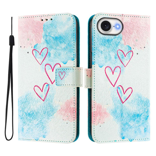 For iPhone 16e ENKAY Painted Leather Phone Case with Card Slots ? Holder(Love Pattern)