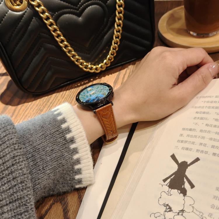 Heart-Shaped Embossed 22mm Leather Watch Band, For Amazfit Bip 5 / GTR 4