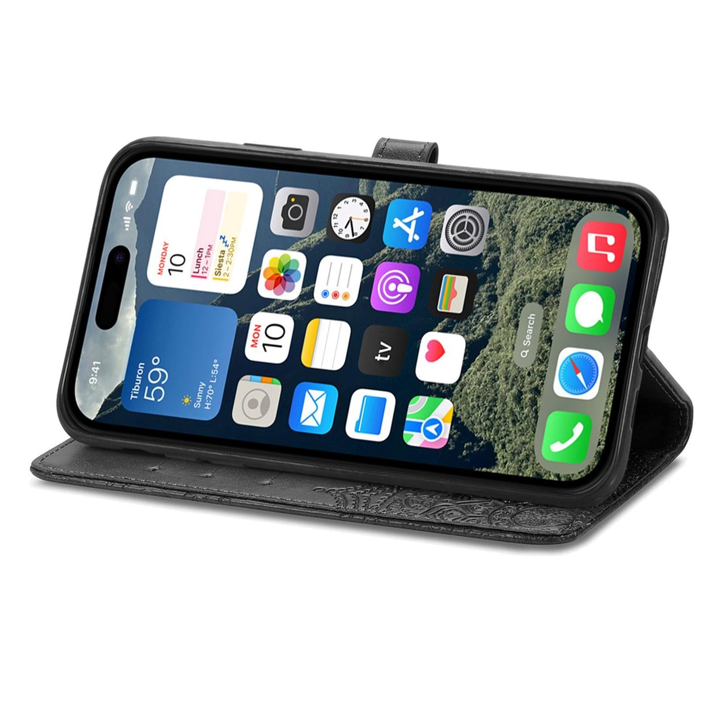For iPhone 16e Mandala Flower Embossed Leather Phone Case(Black)