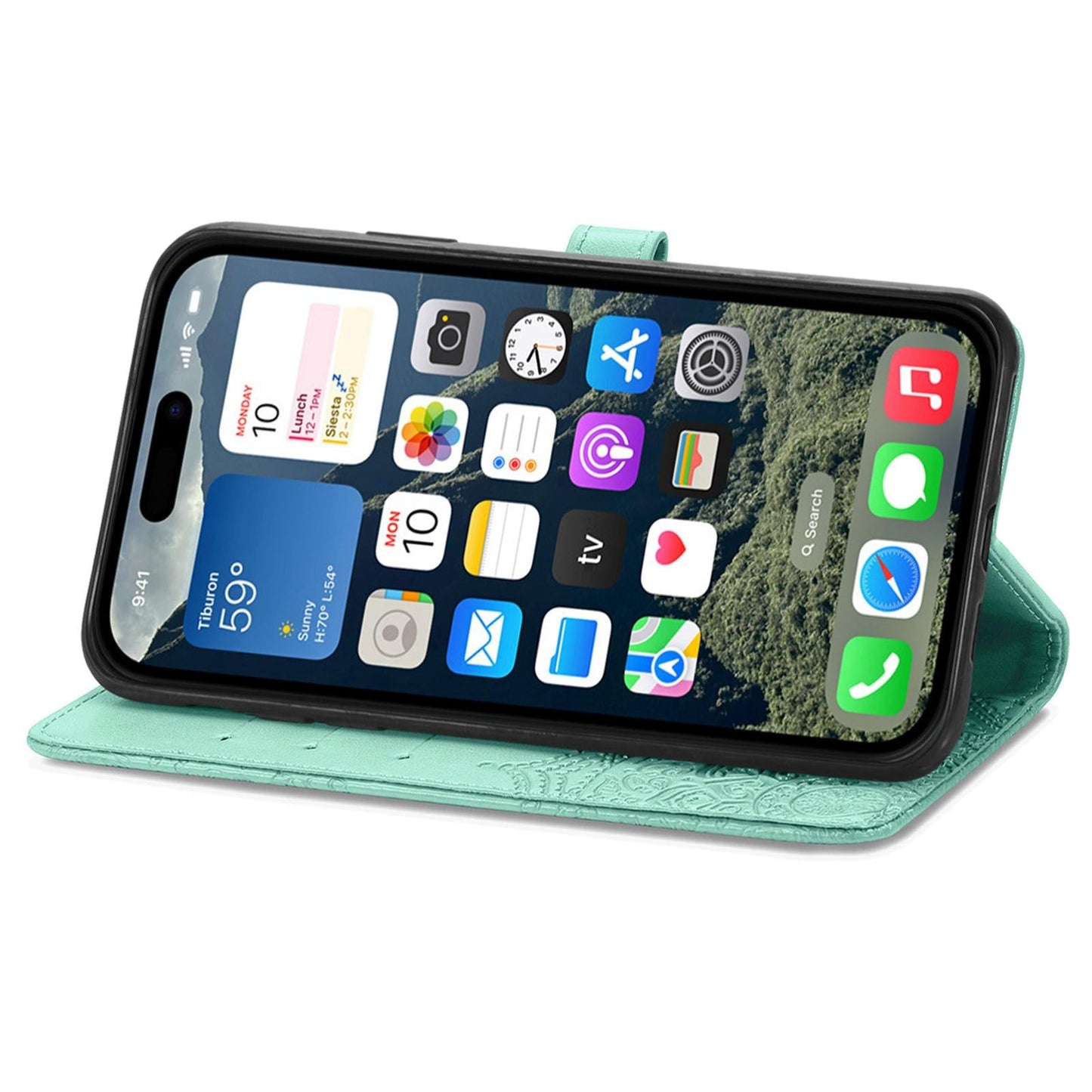 For iPhone 16e Mandala Flower Embossed Leather Phone Case(Green)