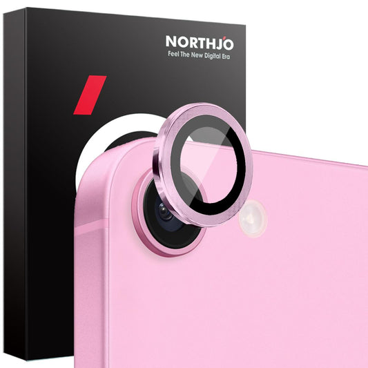 For iPhone 16e NORTHJO Camera Lens Protector CD Metal Ring Tempered Glass Film(Pink)