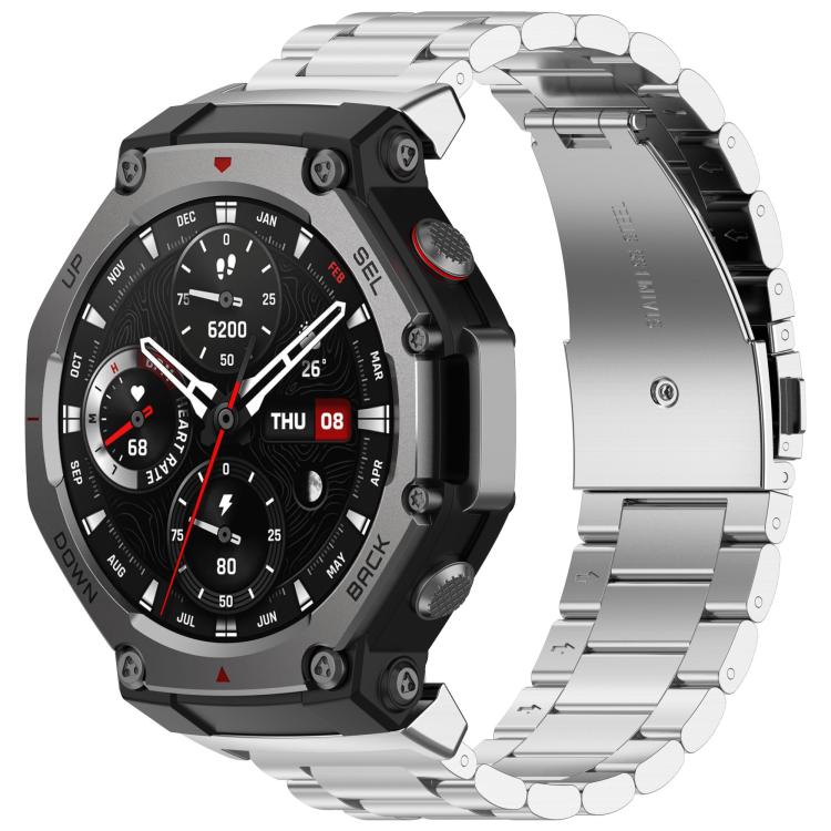 Three Beads Stainless Steel Metal Watch Band, For Amazfit T-REX 3