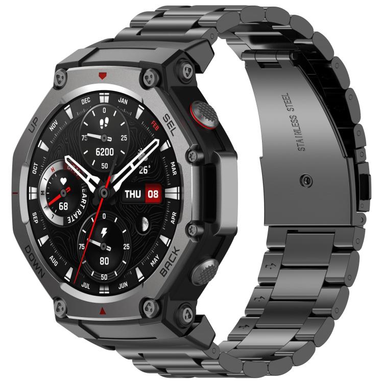 Three Beads Stainless Steel Metal Watch Band, For Amazfit T-REX 3