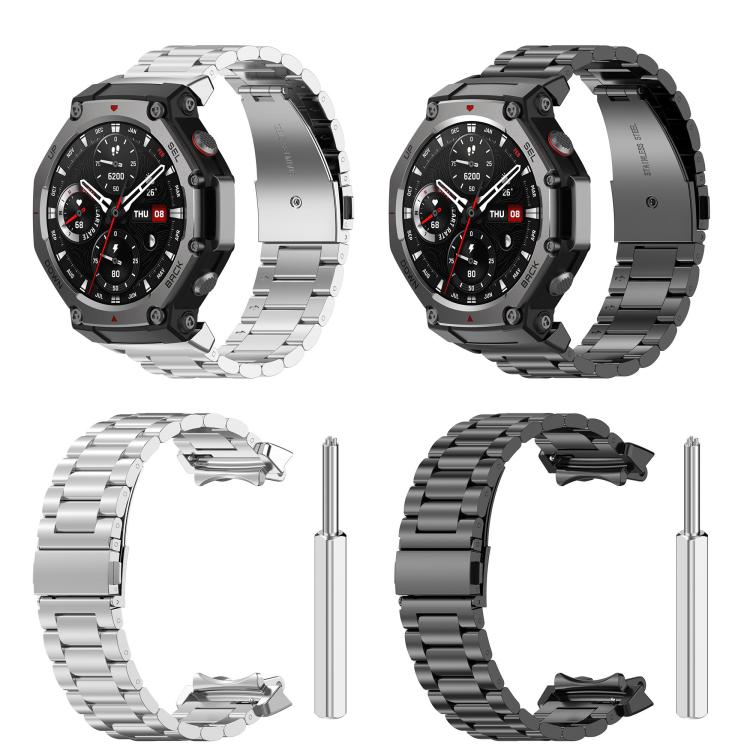 Three Beads Stainless Steel Metal Watch Band, For Amazfit T-REX 3