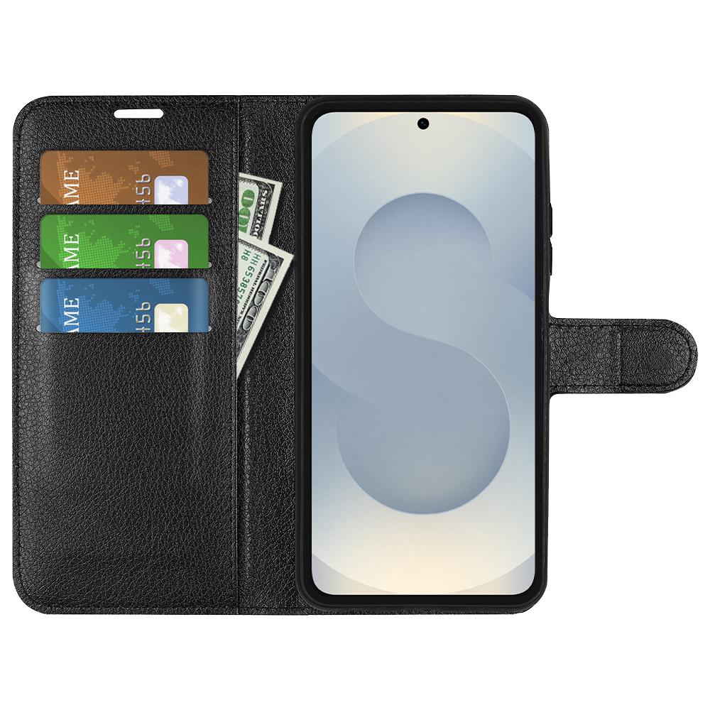 For Samsung Galaxy S25 Edge 5G Litchi Texture Horizontal Flip Leather Phone Case with Holder(Black)