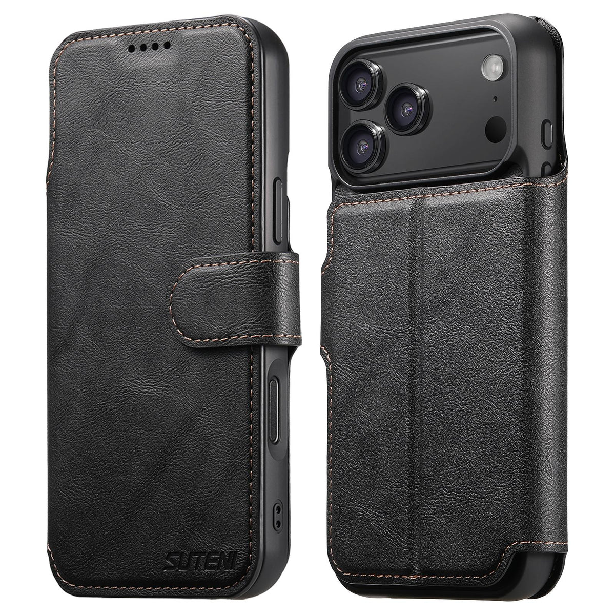 Compatible with iPhone 18 Pro Max Suteni Q05 2-in-1 Multi-function Detachable Wallet MagSafe Phone Case - Black