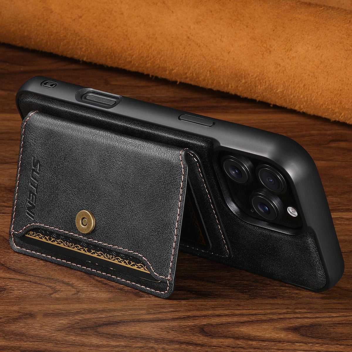 Compatible with iPhone 18 Pro Max Suteni M4 Magnetic Card Bag MagSafe Leather Phone Case - Black