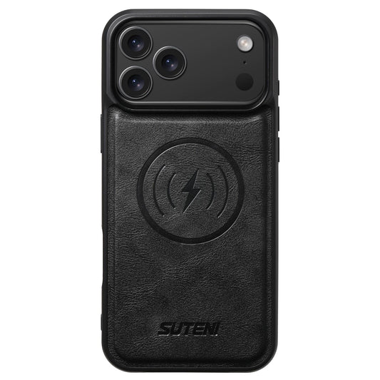 Compatible with iPhone 18 Pro Max Suteni G5 Cowhide Leather MagSafe Magnetic Phone Case - Black