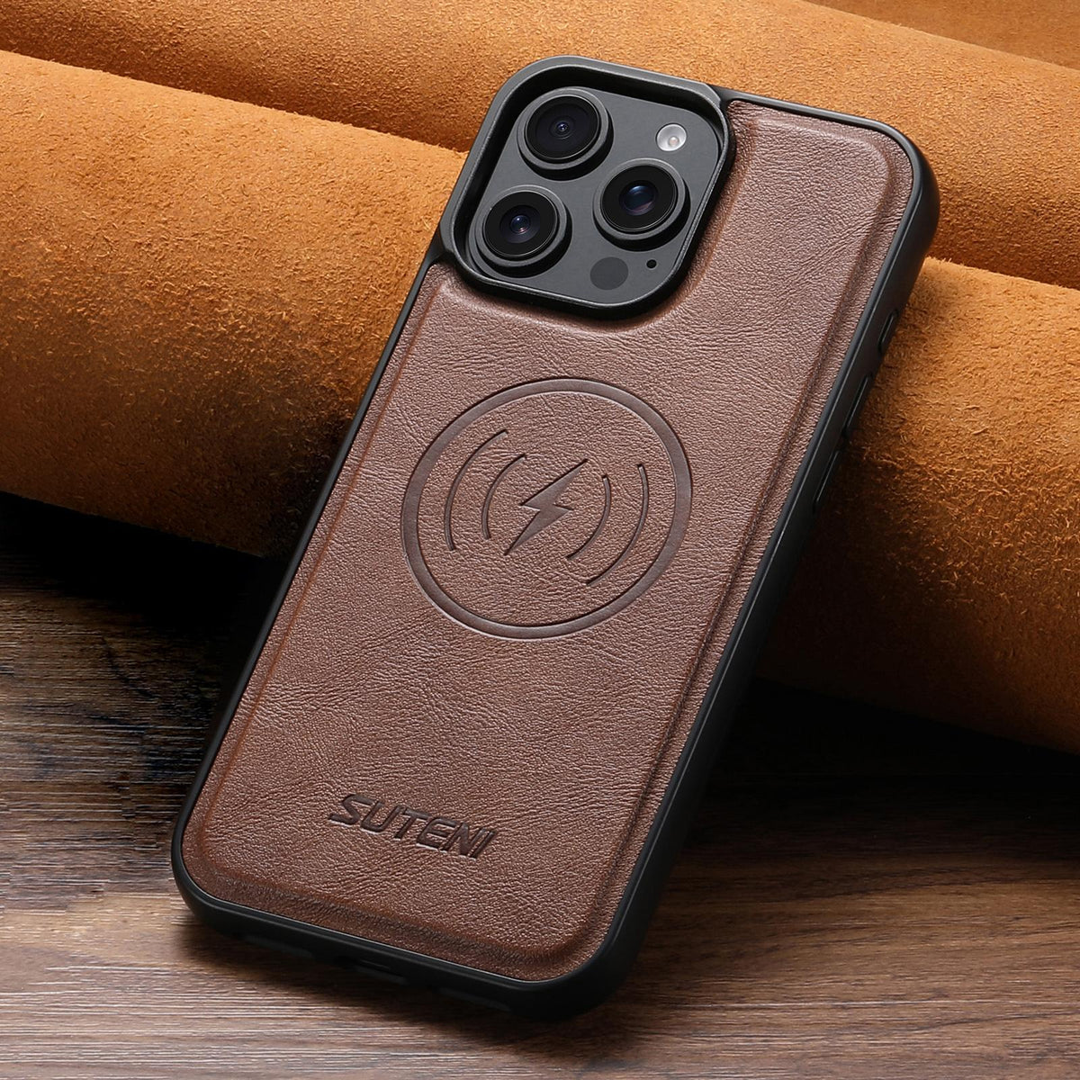 Compatible with iPhone 18 Pro Max Suteni G5 Cowhide Leather MagSafe Magnetic Phone Case - Brown