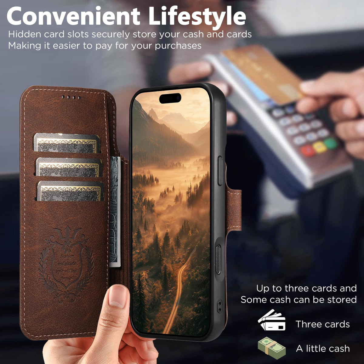Compatible with iPhone 18 Pro Max Suteni Q05 2-in-1 Multi-function MagSafe Wallet Litchi Leather Phone Case - Brown