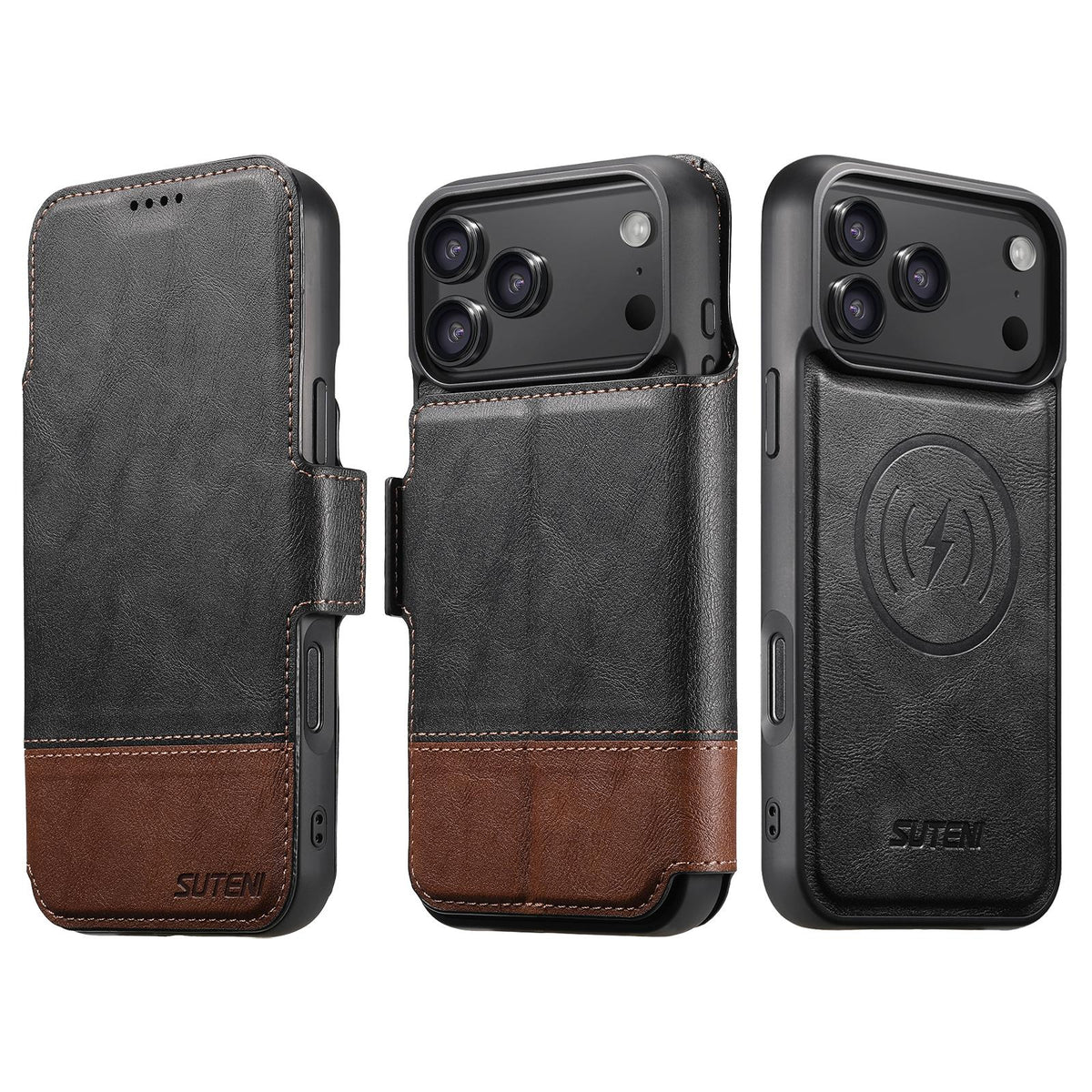 Compatible with iPhone 18 Pro Max Suteni Q06 2-in-1 Multi-function Detachable Wallet MagSafe Phone Case - Black