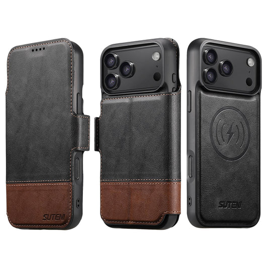 Compatible with iPhone 18 Pro Max Suteni Q06 2-in-1 Multi-function Detachable Wallet MagSafe Phone Case - Black