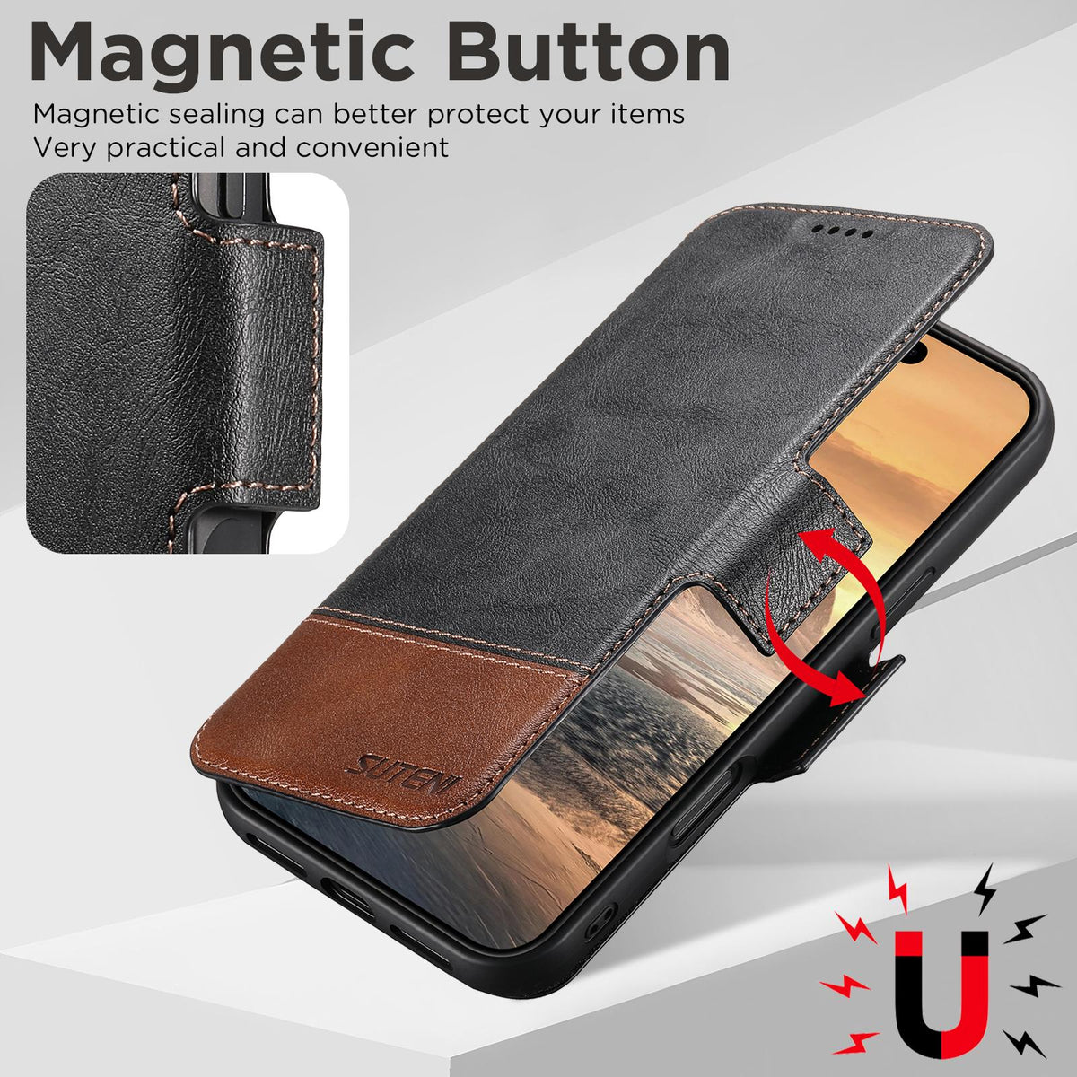 Compatible with iPhone 18 Pro Max Suteni Q06 2-in-1 Multi-function Detachable Wallet MagSafe Phone Case - Black