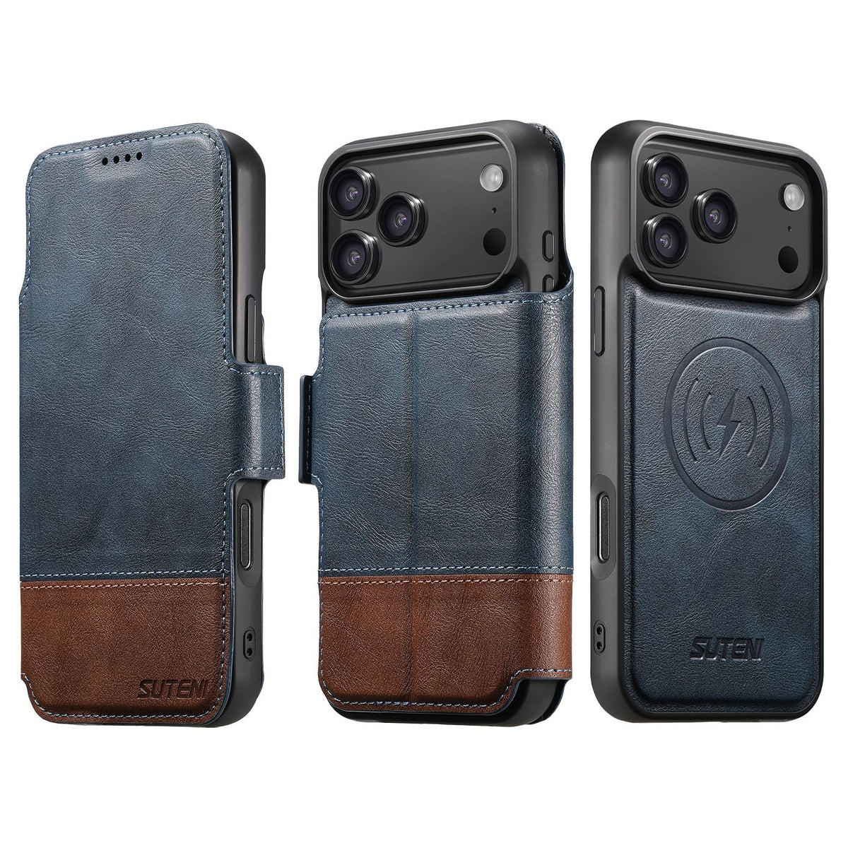 Compatible with iPhone 18 Pro Max Suteni Q06 2-in-1 Multi-function Detachable Wallet MagSafe Phone Case - Blue