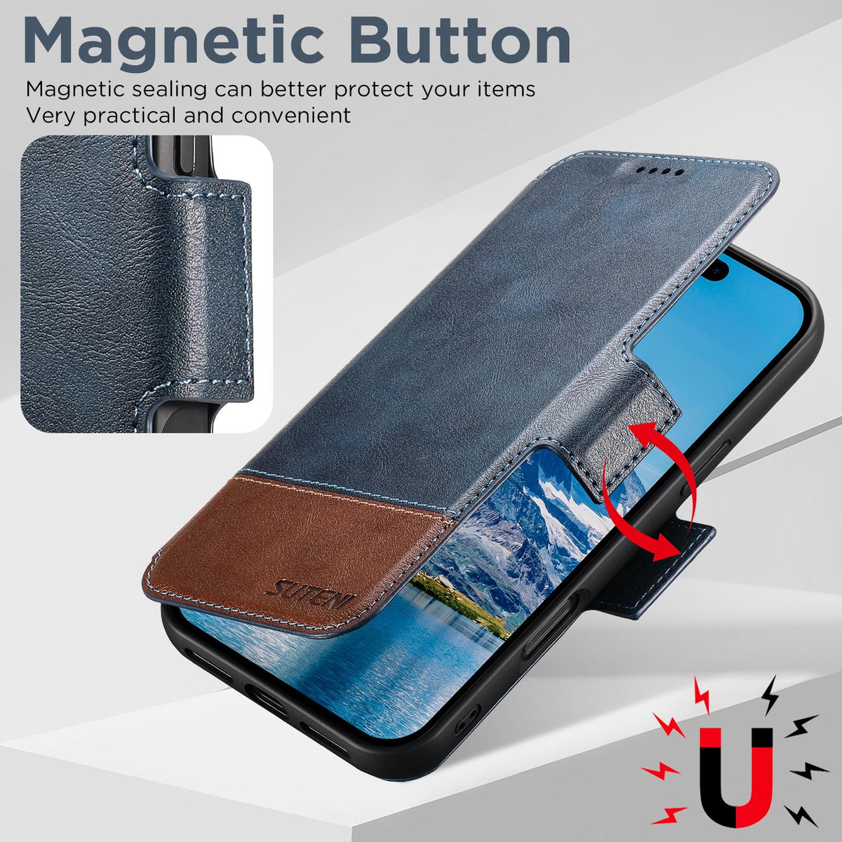 Compatible with iPhone 18 Pro Max Suteni Q06 2-in-1 Multi-function Detachable Wallet MagSafe Phone Case - Blue