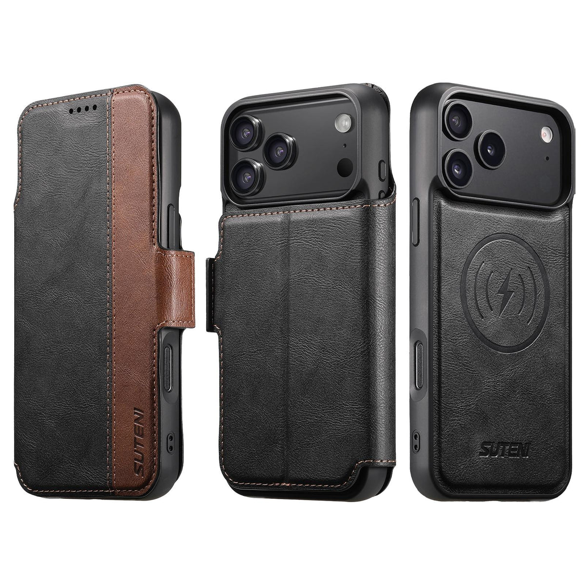 Compatible with iPhone 18 Pro Max Suteni Q07 2-in-1 Multi-function Detachable Wallet MagSafe Phone Case - Black