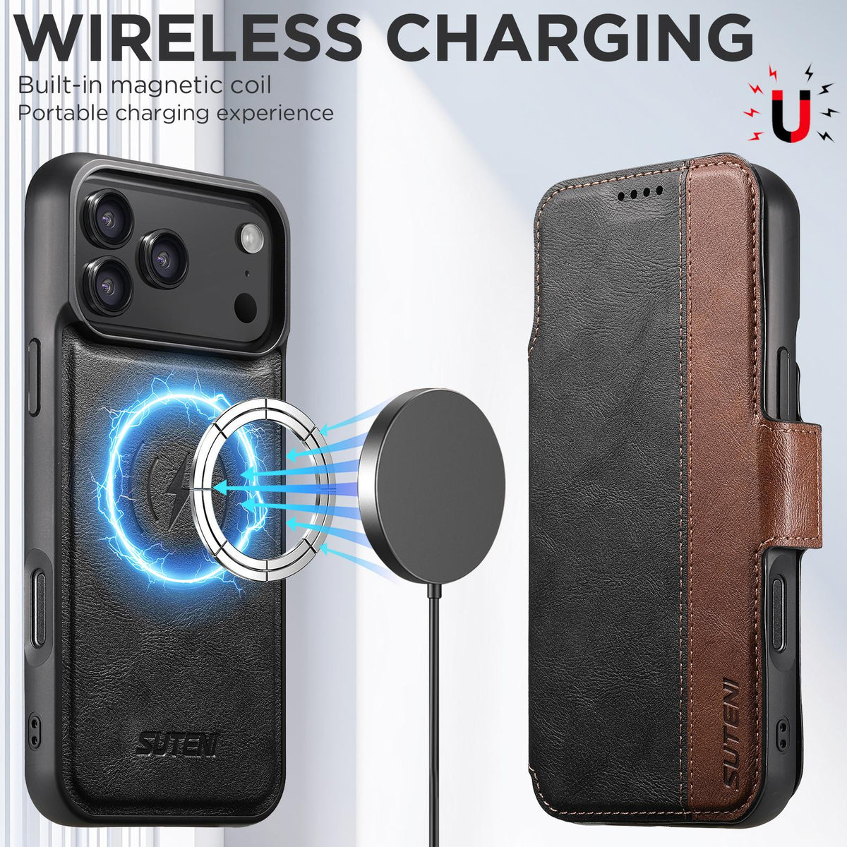 Compatible with iPhone 18 Pro Max Suteni Q07 2-in-1 Multi-function Detachable Wallet MagSafe Phone Case - Black