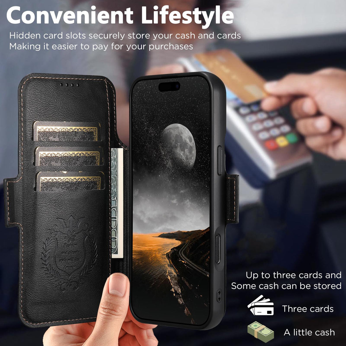 Compatible with iPhone 18 Pro Max Suteni Q07 2-in-1 Multi-function Detachable Wallet MagSafe Phone Case - Black