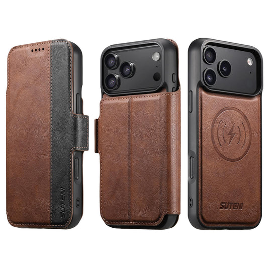 Compatible with iPhone 18 Pro Max Suteni Q07 2-in-1 Multi-function Detachable Wallet MagSafe Phone Case - Brown
