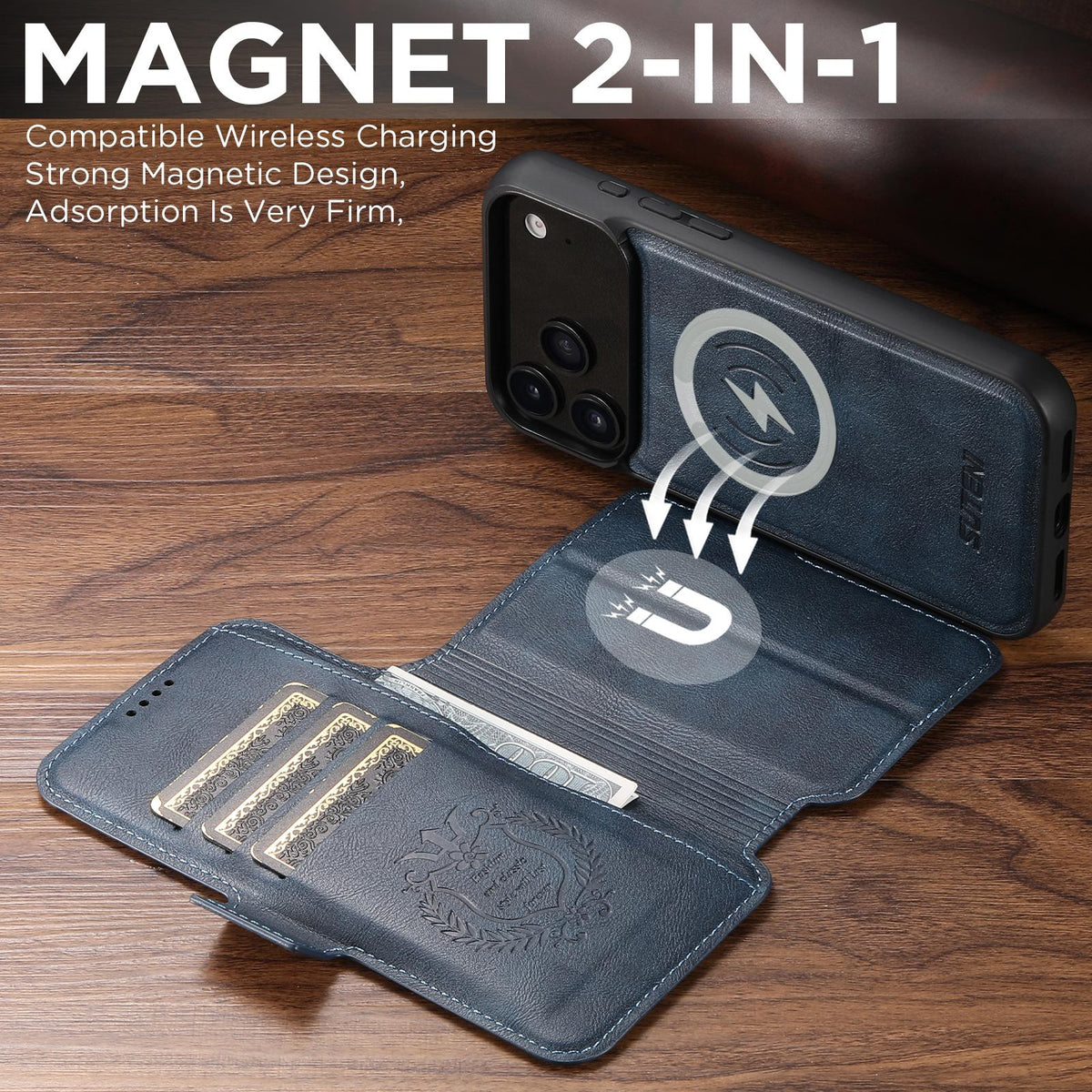 Compatible with iPhone 18 Pro Suteni Q07 2-in-1 Multi-function Detachable Wallet MagSafe Phone Case - Blue