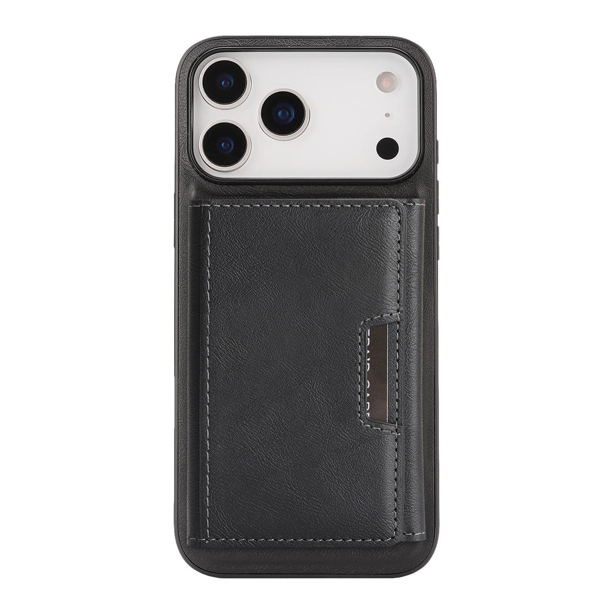 Compatible with iPhone 18 Pro Max Kalebol Strong Magnetic MagSafe Tri-Fold Wallet Leather Phone Case - Black