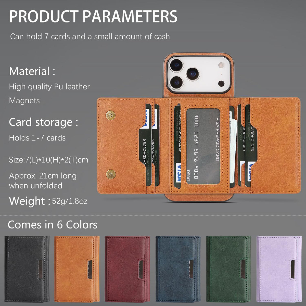 Compatible with iPhone 18 Pro Max Kalebol Strong Magnetic MagSafe Tri-Fold Wallet Leather Phone Case - Brown
