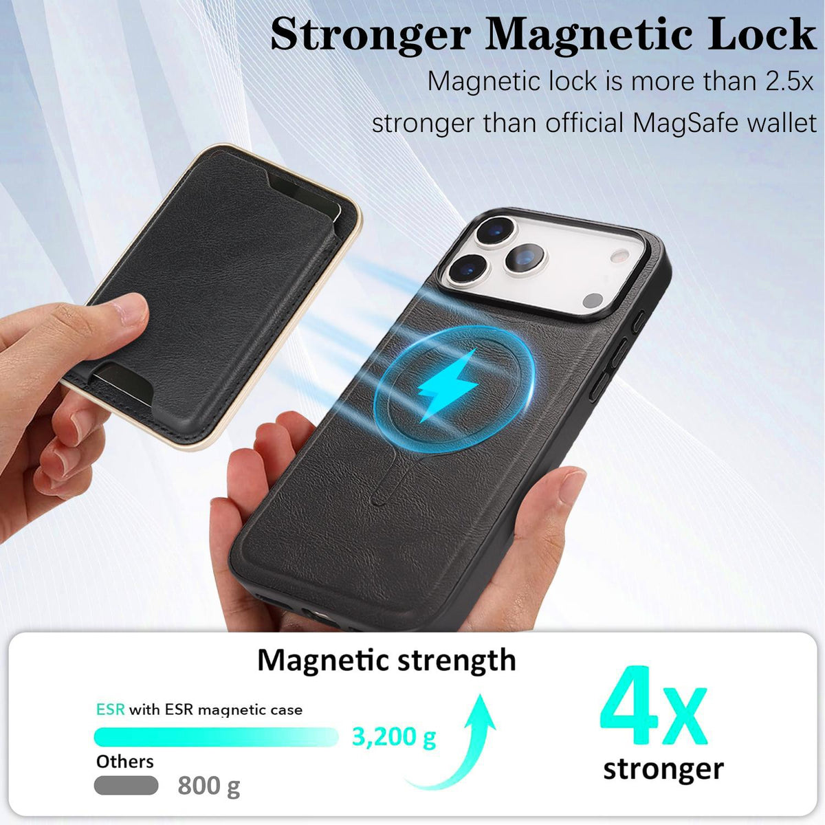 Compatible with iPhone 18 Pro Max Kalebol Slim MagSafe Ring Magnetic Card Bag Leather Phone Case - Black