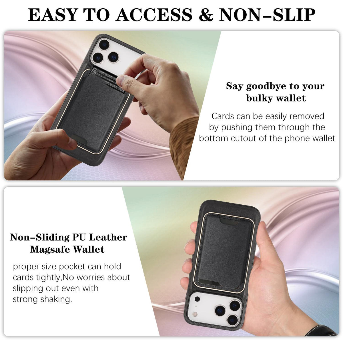 Compatible with iPhone 18 Pro Max Kalebol Slim MagSafe Ring Magnetic Card Bag Leather Phone Case - Black