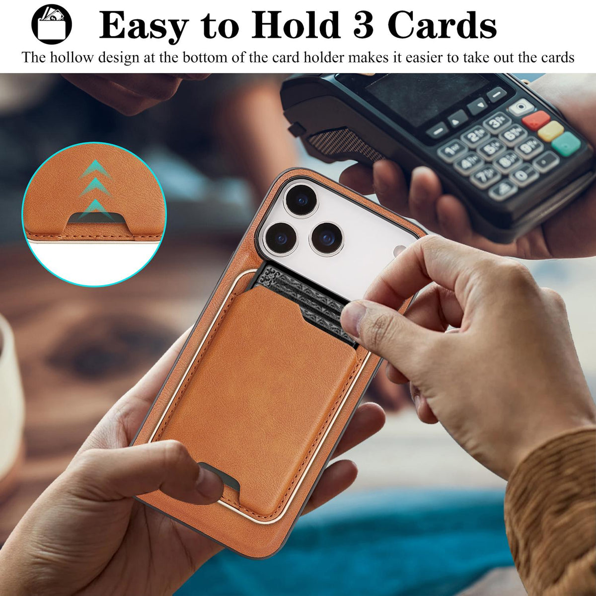 Compatible with iPhone 18 Pro Max Kalebol Slim MagSafe Ring Magnetic Card Bag Leather Phone Case - Brown